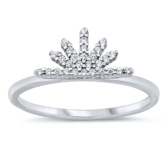 Pave Set Clear Cubic Zirconia Sunrise Ring Sterling Silver Size 7