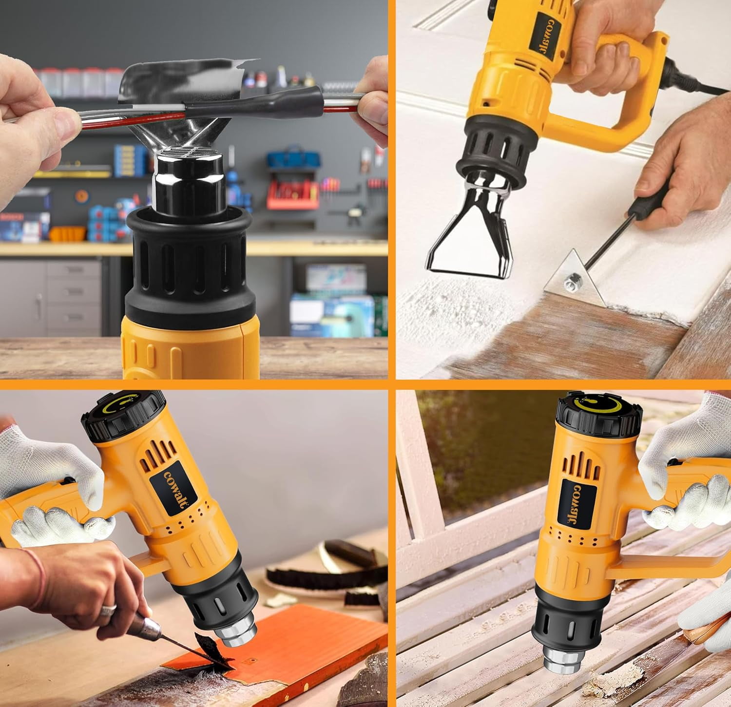 COWALT Heat Gun 1800W Fast Heating for Vinyl Wrap, Crafting, Shrink Tubing, Paint, Epoxy Resin, Candle Making Variable, Adjustable Temperature, Overload Protection Hot Air Gun Kit Nozzles, Scraper