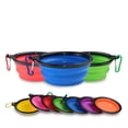 thumbnail image 3 of Collapsible Dog Bowl, 2 Pack Collapsible Dog Water Bowls for Cats Dogs, Portable Pet Feeding Watering Dish for Walking Parking Traveling with 2 Carabiners (Small, Orange+Yellow), 3 of 4