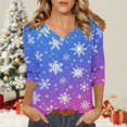 thumbnail image 2 of Fiaer Womens V Neck T Shirts Christmas 3/4 Sleeve Plus Size Tshirts Snowflakes Fashion Casual Baggy Xmas Tops Blue M, 2 of 4
