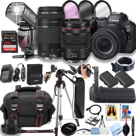 Canon EOS R6 Mark II with RF 24-105mm F/4 L USM Lens 75-300mm F/4-5.6 III Lens 128GB SD Card Professional Photo Bundle
