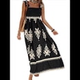 thumbnail image 1 of Vestido Bohemio con Cuello Cuadrado para Mujer, Informal, , para y Verano, Ideal para Vacaciones en la Playa 2025. Negro L, 1 of 9