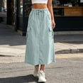 thumbnail image 2 of Skirts for Women Basic Solid Color Versatile Stretchy Side Slit A-Line Casual Cargo Long Skirt with Pocket, 2 of 9