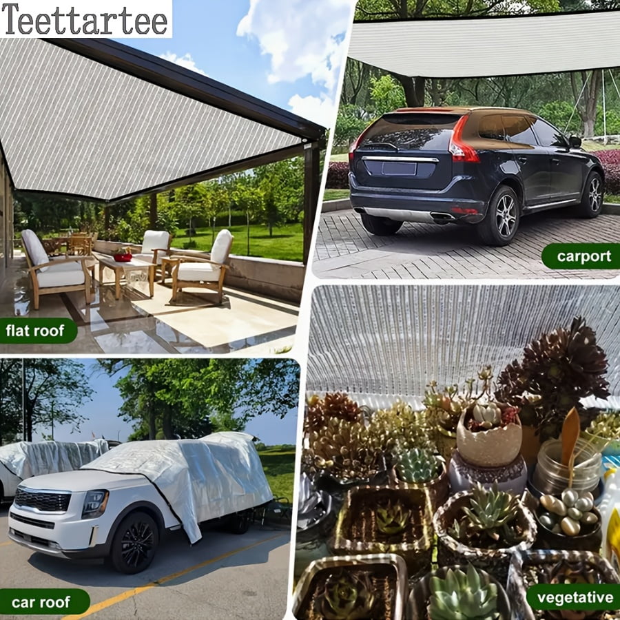 Teettartee Outdoor Reflective Shade Cloth, Silver, 118.1”x 236.2”(3 x 6 m), Aluminum Reflective Sun Shade Cover, Deflect Heat For Cars,Tents,Dog And Hen House, Garden, Patios, Porches, Swimming Pools