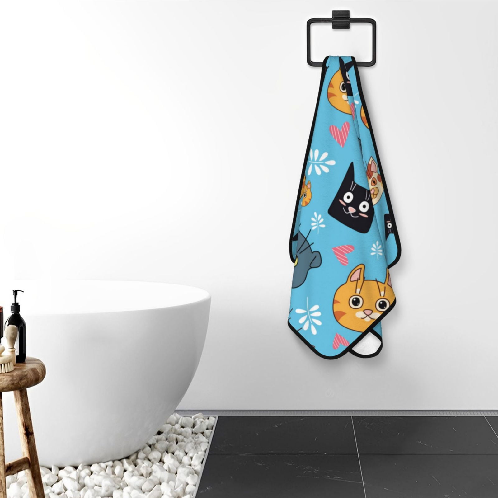 Cotton Bath Towels for Bathroom - Abstract Cute Cartoon Cat Face Microfiber Quick Dry Towels for Body Bath Sheets, Personalized Beach Towel, Soft Shower Towels for Travel Home Beach 27*55in