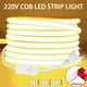 thumbnail image 2 of Tira de luces LED COB de 220 V, enchufe de alimentación de la UE con interruptor, cinta flexible de 220 V, iluminación impermeable para decoración del hogar, habitación y exterior, 2 of 5