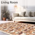 thumbnail image 2 of ODIKA 2'x3' Machine Washable Non-Slip Area Rug, Cartoon Cat Cafe Scene with Coffee Cup and Fish Bone Details High Traffic Rug with Pad, Beige, 724376, 2 of 8