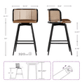 thumbnail image 4 of Coewske Set of 2 Swivel Rattan Bar Stools，26” Counter Height, Natural Woven Back & Faux Leather Seat， Mid-Century Modern Kitchen Island Chairs， Brown, 4 of 8