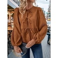 thumbnail image 5 of Women'S Spring Fall Babydoll Peplum Blouse Shirt Puff Long Sleeve Tie Front Trendy Cute Y2K Going Out Tops Khaki L, 5 of 7