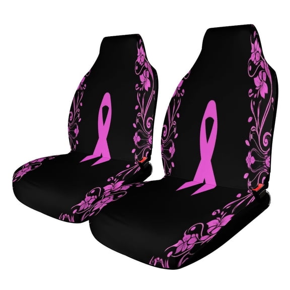 Pink Ribbon Floral Frame Set of 2Pcs Car Seat Covers Easy Clean Automobile Seat Protector Car Interior Accessories