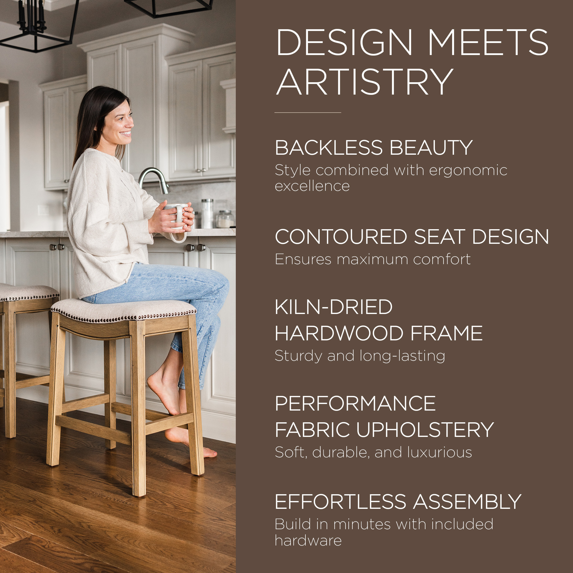 Open Box Maven Lane Adrien Saddle Backless Bar Stool, Natural, Counter Height
