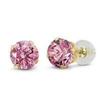 Gem Stone King 14K Yellow Gold Pink Lab Grown Diamond Stud Earrings for Women Men (0.50 Cttw, Gemstone April Birthstone, Round 4MM)