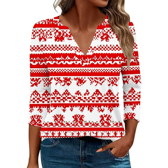 Christmas Tops for Women Fall Tops Plus Size 3X 3/4 Sleeve Shirts Oversized Pack Blouses Plus Size Dressy Casual
