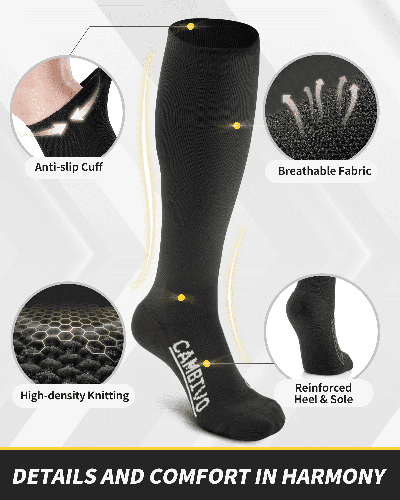 CAMBIVO Compression Socks for Women and Men, 6 Pairs Compression Stockings, 20-30mmHg Knee High Socks Best for Pregnancy, Running, Travel, Athletics, Nurse, Flight,