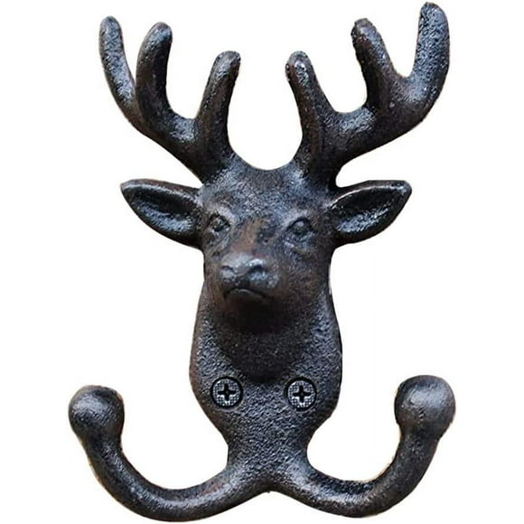 shiyou-Vintage Cast Iron Deer Antlers Wall Coat Hooks Hanger Rack Wall Decor, Heavy Duty Animal Deer Elk Wall Mounted Dual Hooks Dog leashes holder Country Farmhouse Chic Hooks for Coats Towels Keys