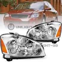 For 2005-2006 Nissan Altima Sedan Chrome Halogen Headlights Assembly Lamps Pair