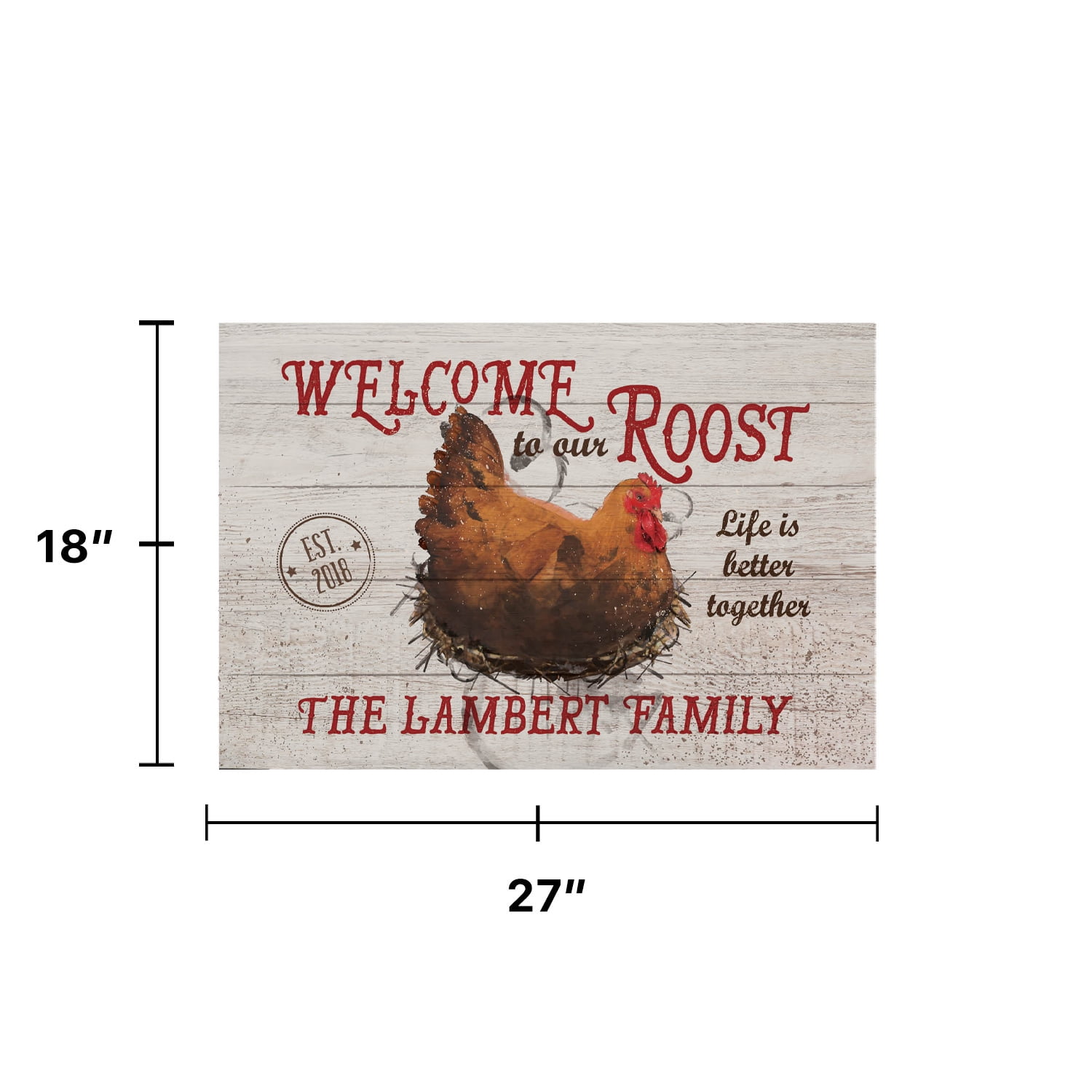 Personalized Planet 27x18 Welcome to our Roost Life is Better Together Doormat with Custom Family Name Printed on Off-White Rectangular 1/8” Thick Non Slip Mat for Kitchen Hallway Deck or Porch