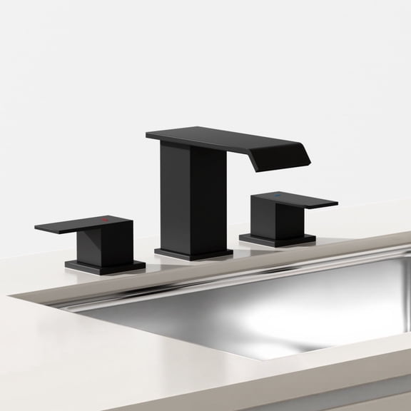 Curve 8 in. Waterfall Widespread 2-Handle Bathroom Faucet, 3-Hole Sink Faucet with Pop-Up Drain, Matte Black