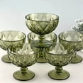 thumbnail image 2 of STP GOODS Vintage Embossed Glass Dessert Bowl Set of 4 pcs 8.45 fl oz (250 ml) Glass Candy Bowl Serving Bowl with Stem Ice Cream Bowl for Pudding Fruit Snack Trifle Appetizes, Green, 2 of 4