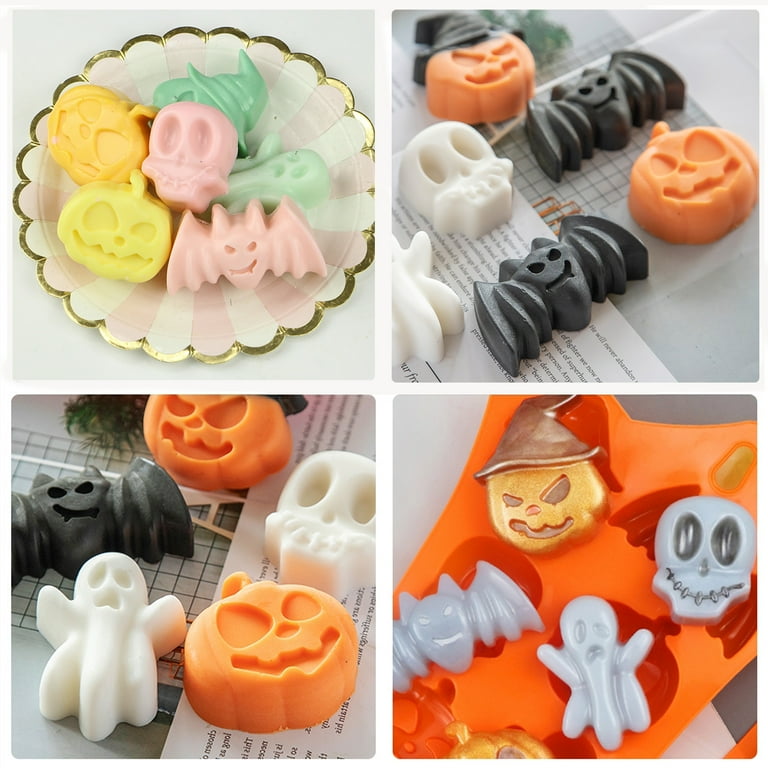 Halloween Skull Chocolate Silicone Mold Bat Spider Candy Biscuit Jelly  Baking Tray Witch Hat Tombstone Cake Mould Candle Decor