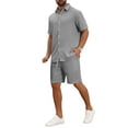 thumbnail image 4 of INSPIRE CHIC Men's 2 Pieces Sets Beach Short Sleeve Shirt & Shorts Striped Textured Outfits XL Gray, 4 of 5