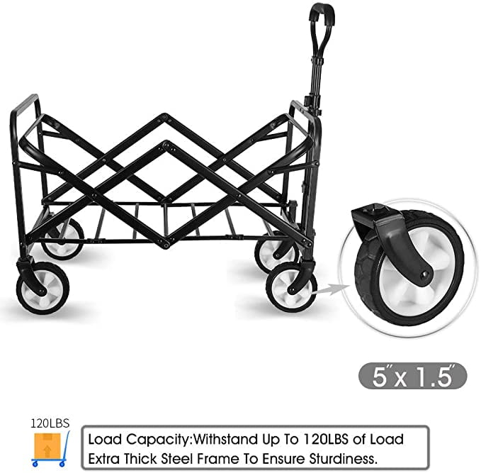 Standard Size WHITSUNDAY Collapsible Folding Garden Outdoor Park Utility Wagon Picnic Camping Cart with Wheel Bearing 8 Heavy Duty Wheels, Blue Plus+