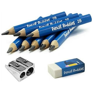 Pencil Buddies Short Thick Triangular Kids Pencils for 2-8 Year Olds, 2B  Fat Pencils With Unbreakable 5MM Graphite Core, Pencil Sharpener and Eraser