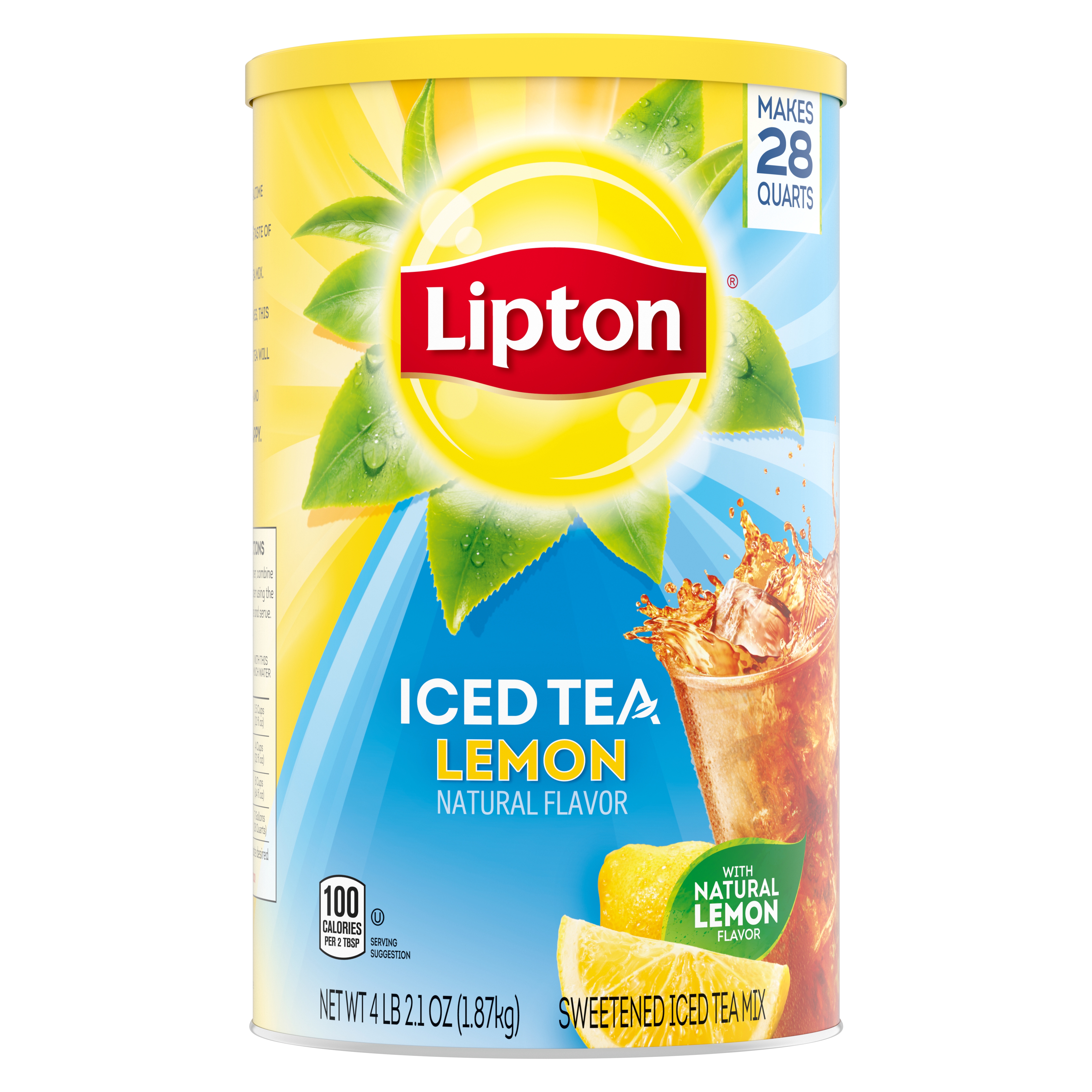 Lipton Lemon Iced Tea Mix, Sweetened with Cane Sugar, Natural Lemon Flavor, Makes 28 Quarts Each, Pack of 6 (Total 168 Quarts)