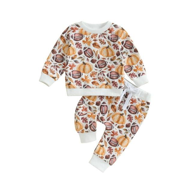 Faithtur Bambin 2 Pièces Tenues Nouveau-Né Rugby Imprimé Manches Longues Col Rond Sweat-Shirt et Pantalon Ensemble Bébé Garçons Filles 2 Pièces Costumes