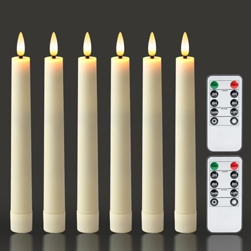 6.7 Inches Flameless Taper Candles with Remote Timer Dimmer, Led Flameless Candlesticks Short Taper Candles, Flickering Battery Operated Candlesticks for Xmas Wedding Home Decor, Ivory, 6 Pcs