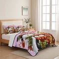 thumbnail image 5 of Quilts Twin XL Size Bedding Set, Pink Christmas Lightweight Quilted Comforter, Xmas Snowman Elk Penguin Snowflake Pine Trees Reversible Bedspread Coverlet with Pillow Covers for All Season, 68" x 98", 5 of 9