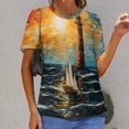 thumbnail image 6 of Lighthouse Coast Scenery Womens Tops Women's Fashion Casual Short Sleeve Flower Print Round Neck Pullover Top Blouse, 6 of 6