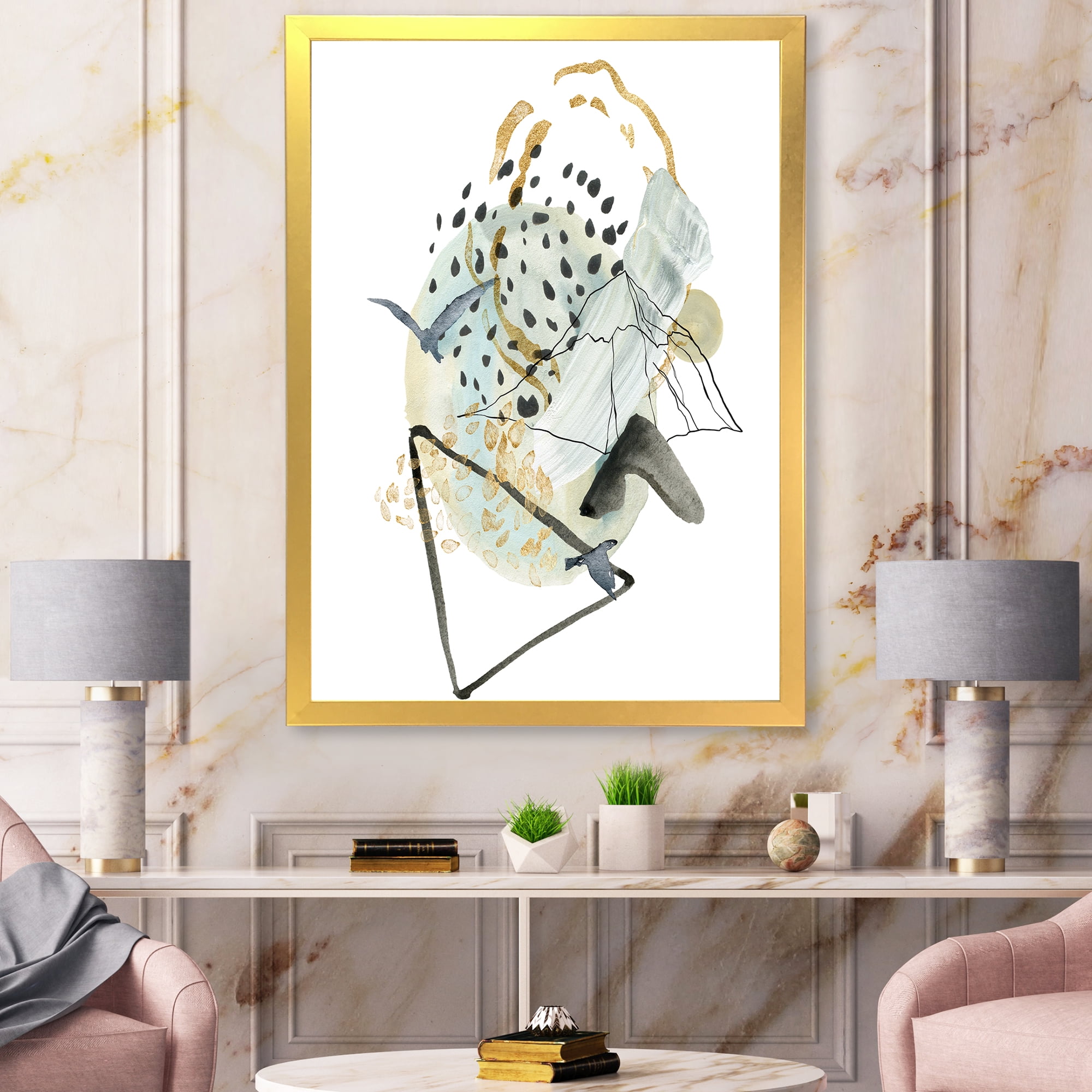 Designart 'Mountain Bird With Gouache Of Abstract Landscape' Modern Framed Art Print
