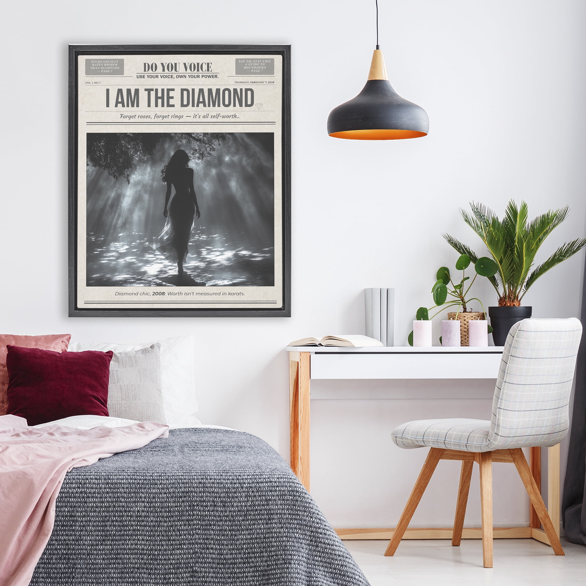 Stupell Industries Diamond Chic Newspaper Black Framed Floater Canvas Wall Art, design by A Barefoot Stylist