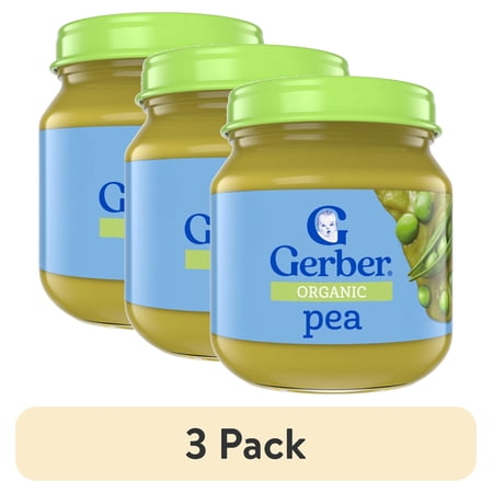 (3 pack) Gerber 1st Foods Organic for Baby Baby Food, Pea, 4 oz Jar