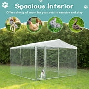 MEETWARM Large Outdoor Dog Kennel, Heavy Duty Dog House Playpen Galvanized Steel Pet Fence with Fully Enclosed Waterproof UV-Resistant Cover, Stainless Steel Zip Ties and Secure Lock