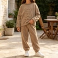 thumbnail image 3 of ITSAME Girls Fleece Outfit Set Crewneck Sweatshirt and Jogger Pants 2-Piece Fall Winter Warm Casual Clothes Brown Size 3T, 3 of 8