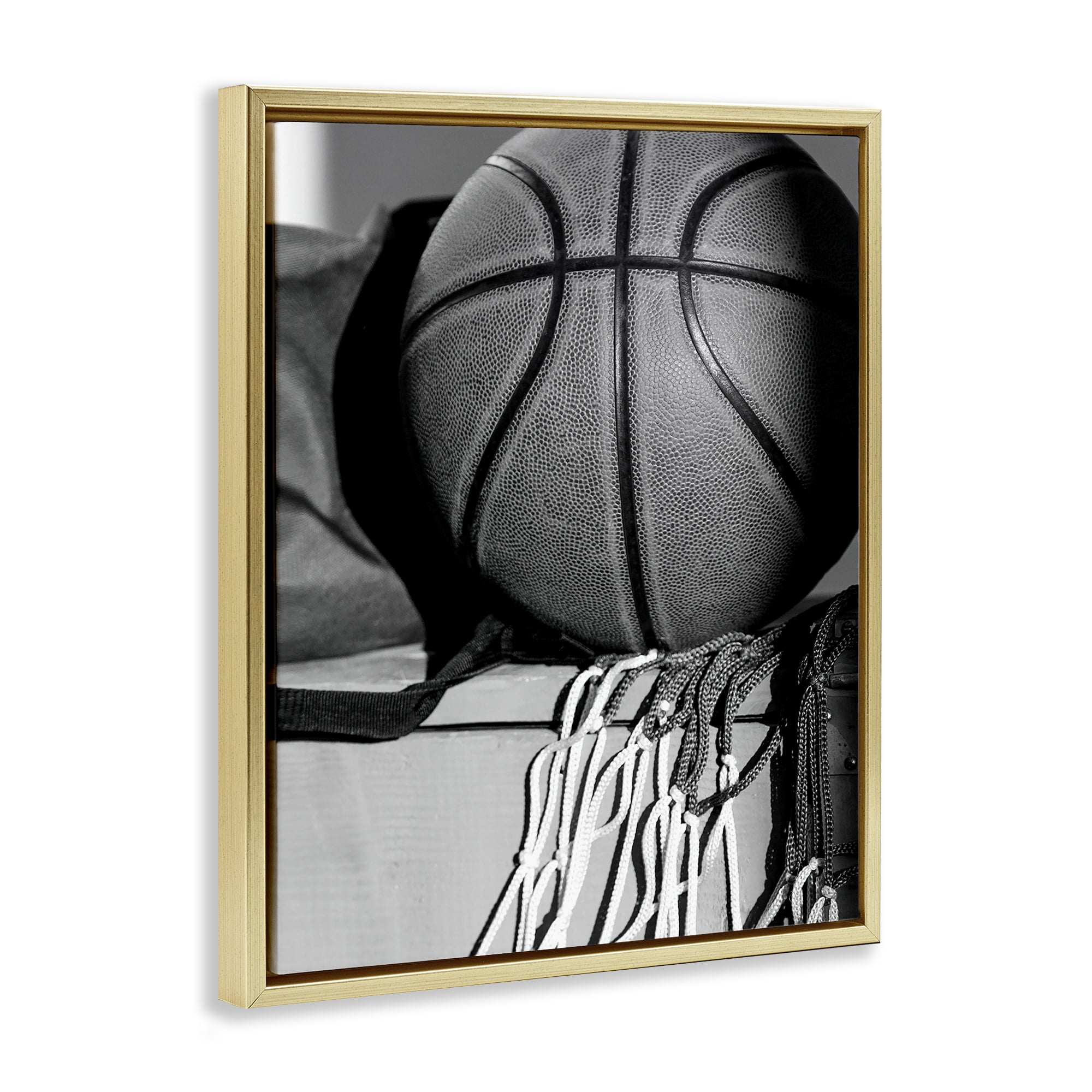 Stupell Industries Basketball Sport Still Life Sports Photography Gold Floater Framed Canvas Art Print Wall Art, 25 x 31
