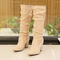 thumbnail image 6 of vokkrv Women's Booties with Heel, Chunky Stacked Heel Zipper Ankle Boots for Ladies Beige 4.5, 6 of 7