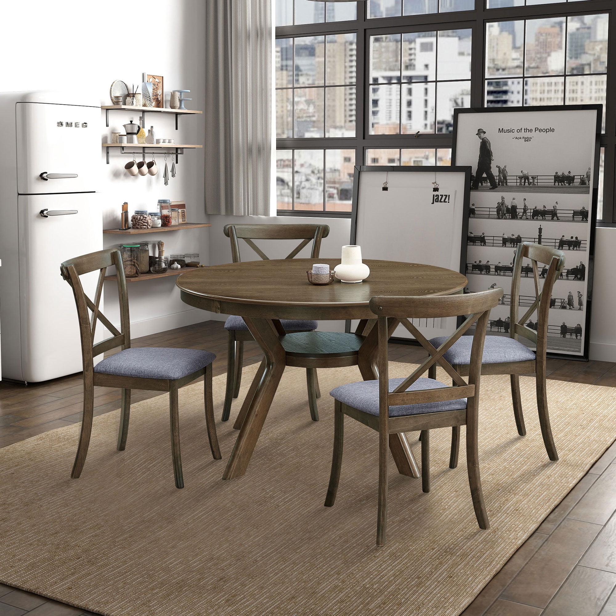 MAYEERTY Wooden X-Back Dining Chairs Set of 2, Modern Fabric Upholstered Kitchen Side Chairs, Cross-Back Rubber Wood Farmhouse Dining Room Chair, OAK
