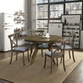 thumbnail image 5 of Wooden Dining Table Set, Mid Century Modern Round Rubber Wood Kitchen Table and Cross Back Upholstered Dining Chairs for Dining Room, Kitchen, Saving Space, 5 of 9
