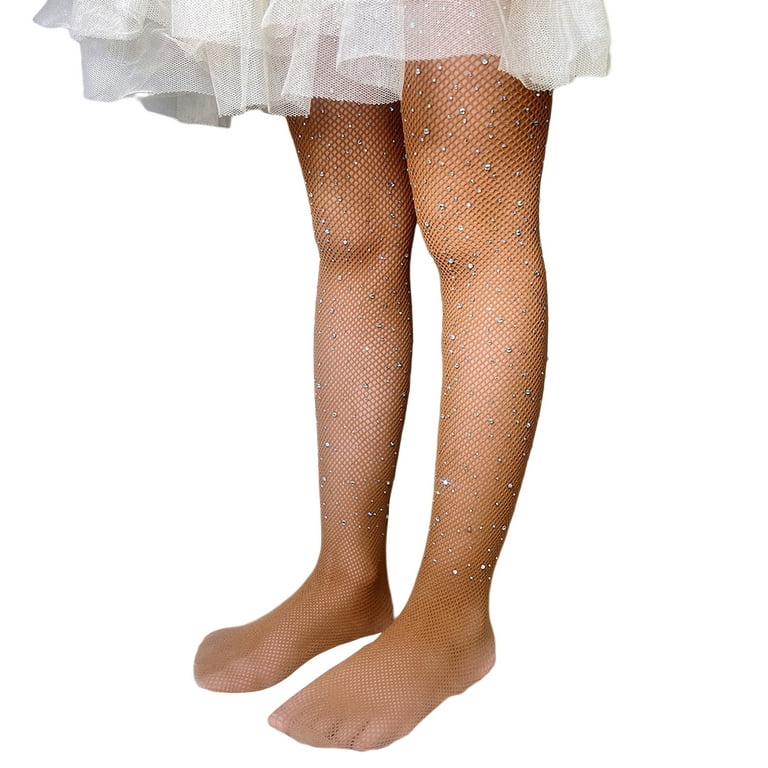 Girls Glitter Fishnet Tights Kids Bling Mesh Stockings Sparkle Rhinestone Hollow  Out Pantyhose 
