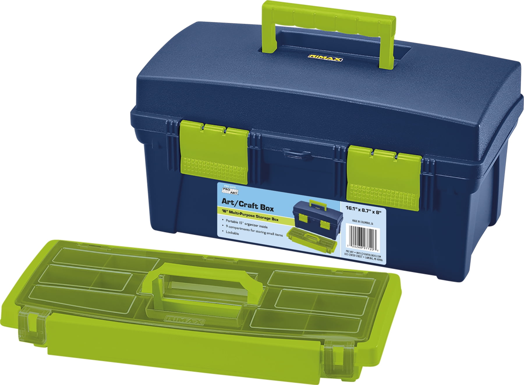 Pro Art Storage Box W/LiftOut Organizer Tray16"X8.25"X8.25" Blue
