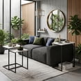 thumbnail image 2 of Nesting Coffee Table Set of 3, C-Shaped End Side Tables with Faux Marble Top and Metal Frame for Living Room, Industrial Sofa Snack Tables, Black, 2 of 9