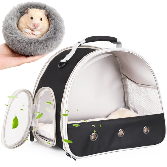 2-Pack Guinea Pig Carrier and Burrowing Bed, Portable Small Animal Cage with Clear Window, Plush and Fluffy Hideaway Pet Bed for Piggies, Hamster