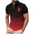 thumbnail image 2 of Pisexur T-shirt à Manches Courtes pour Homme Homme Décontracté Ample Mode Rayé Feuille d'Érable Imprimée Bouton Chemise à Manches Courtes Col Rabattu Rouge,m, 2 of 5