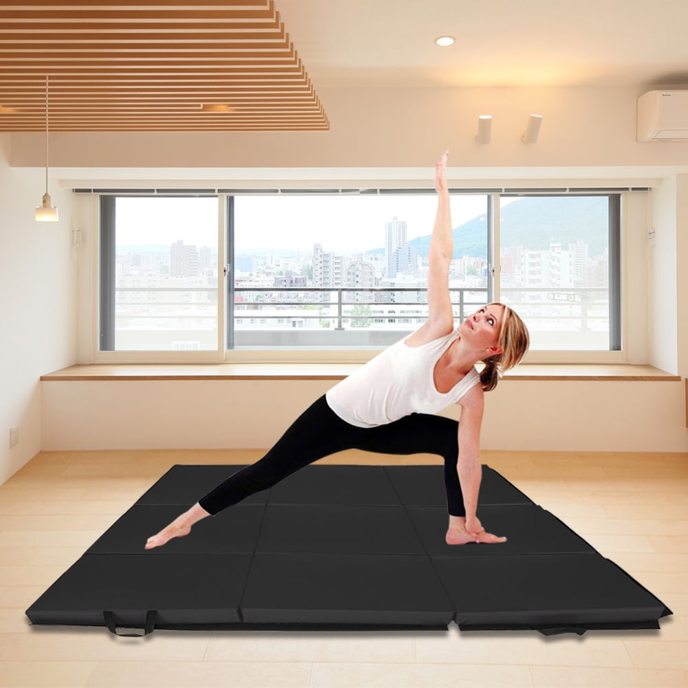 Stretching Yoga 4'x10'x2 Tri-Folding Thick Tumbling Mat with Carrying Handles for MMA Cheerleading GYMAX Exercise Mat Home Gym Gymnastics 