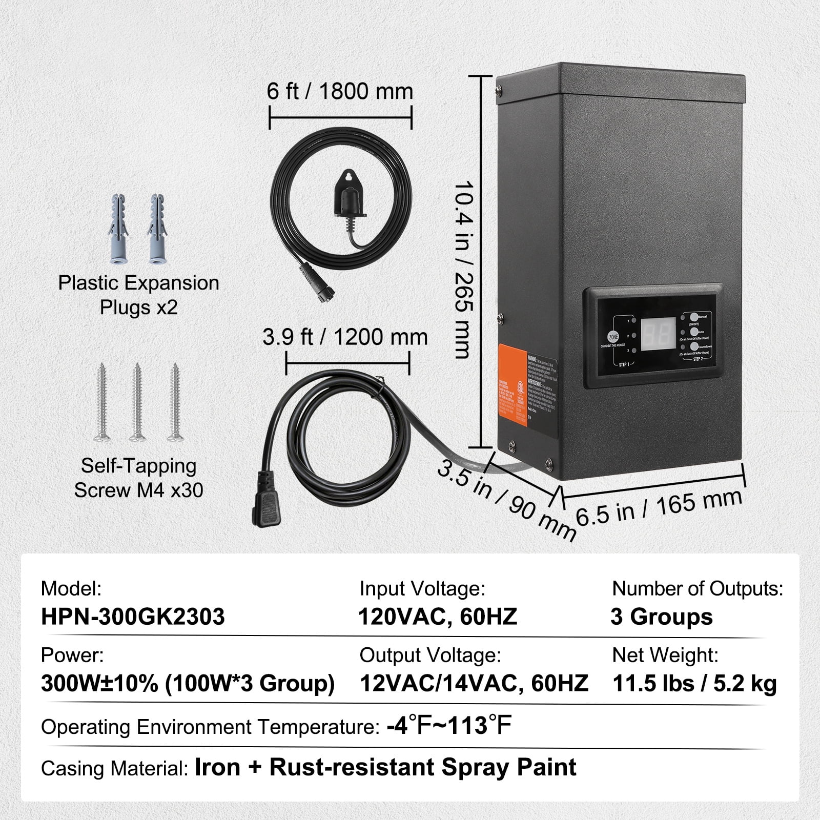BENTISM 300W Low Voltage Landscape Transformer with Timer and Photocell Sensor