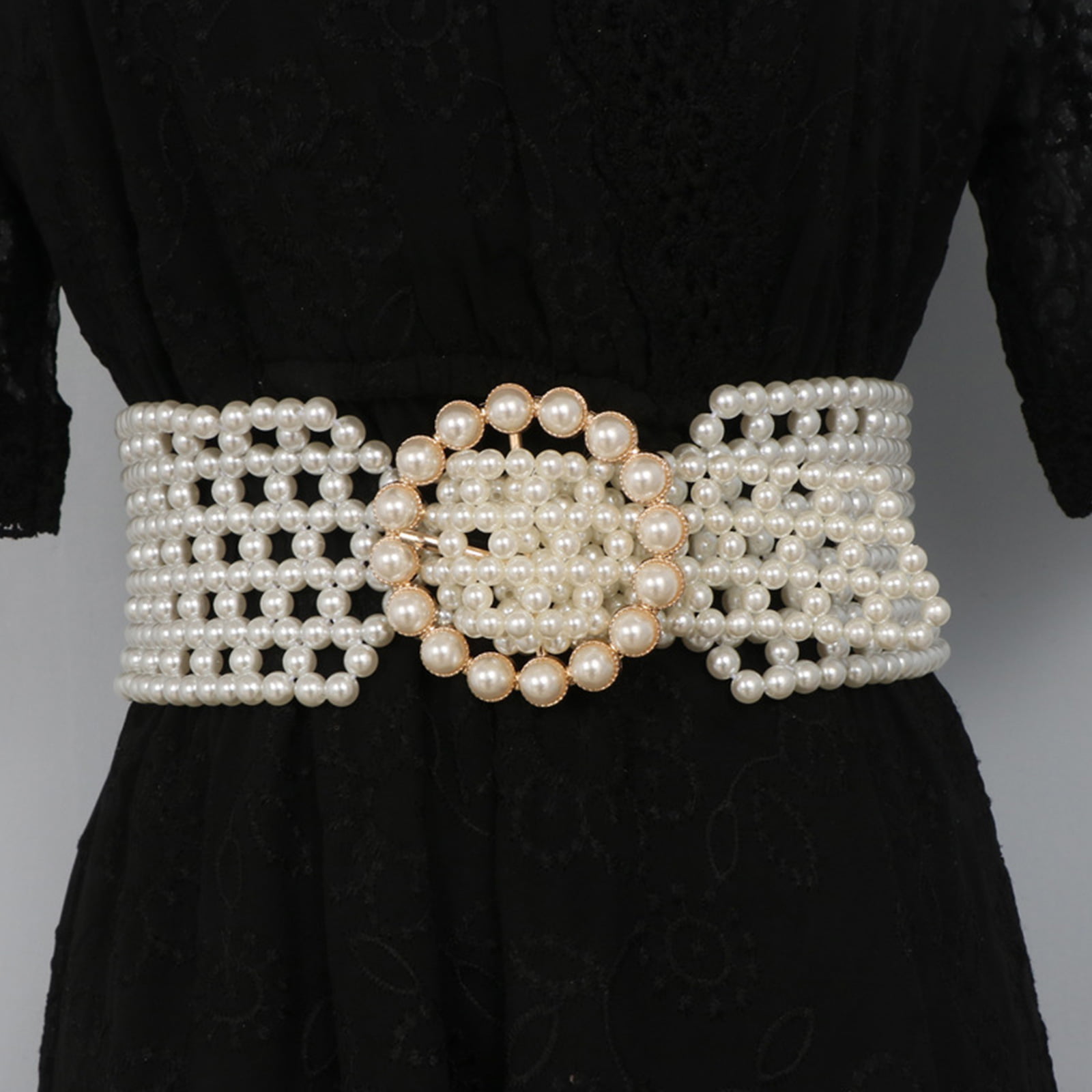 Pearl Belt Ladies Fashion Decorated Rhinestone Elastic Belt Chic Thin  Belt(MOQ 2)