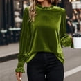 thumbnail image 6 of Aboser Women's Velvet Tops Plus Size Evening Party Shirts Elegant Ruffle Trim Blouse Dressy Casual Long Sleeve Shirt Solid Color Loose Fitted Blouses, 6 of 9